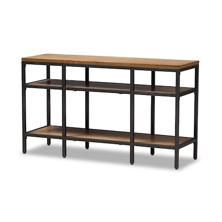 Baxton Studio Caribou Oak Brown Finished Wood and Black Finished Metal Console Table 141-7611